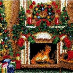 Rug Making Latch Hooking Kit | Christmas Fireplace (52x38cm printed canvas)